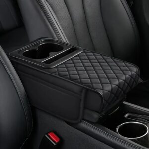 Car Armrest Cushion with Cup Holder & Storage Box โ PU Leather Center Console Organizer Cover | Universal Fit