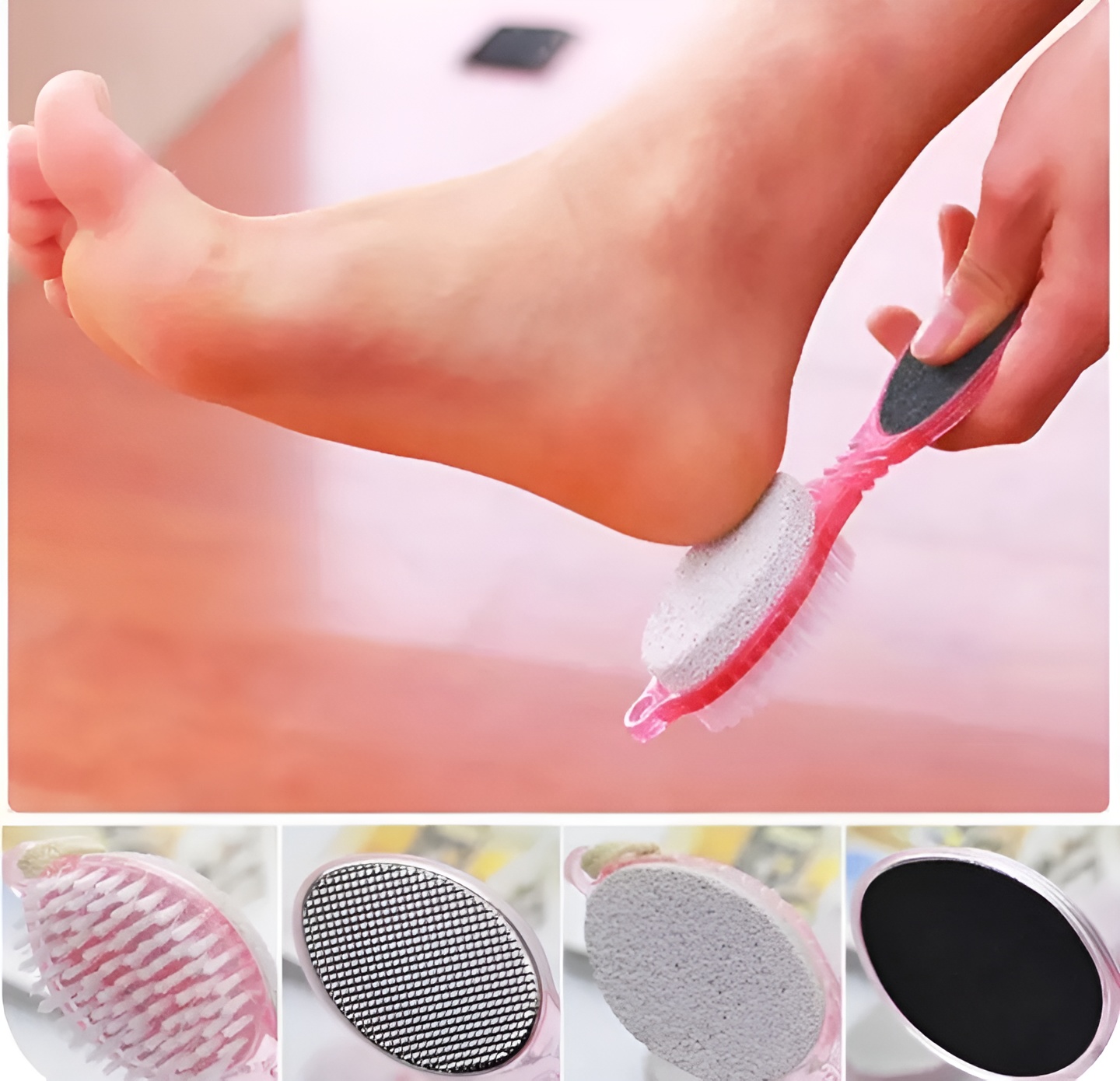 4 In 1 Foot Scrubber | Multi Use Pedicure Paddle Brush - 4 Step Pedicure Cleanse, Scrub, File And Buff (Random color) - Image 5