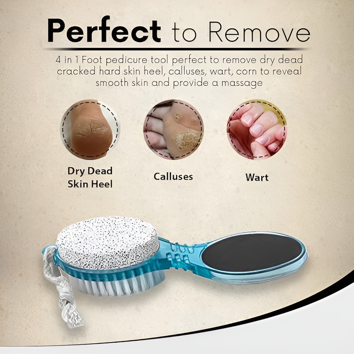 4 In 1 Foot Scrubber | Multi Use Pedicure Paddle Brush - 4 Step Pedicure Cleanse, Scrub, File And Buff (Random color) - Image 9