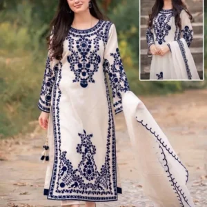 3 Pcs Women's Stitched Organza Embroidered Suit