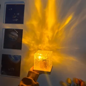 Dynamic Rotating Water Ripple Night Light 3 Colors Flame Crystal Lamp for Living Room Study Bedroom (No remote Attached USB cable)