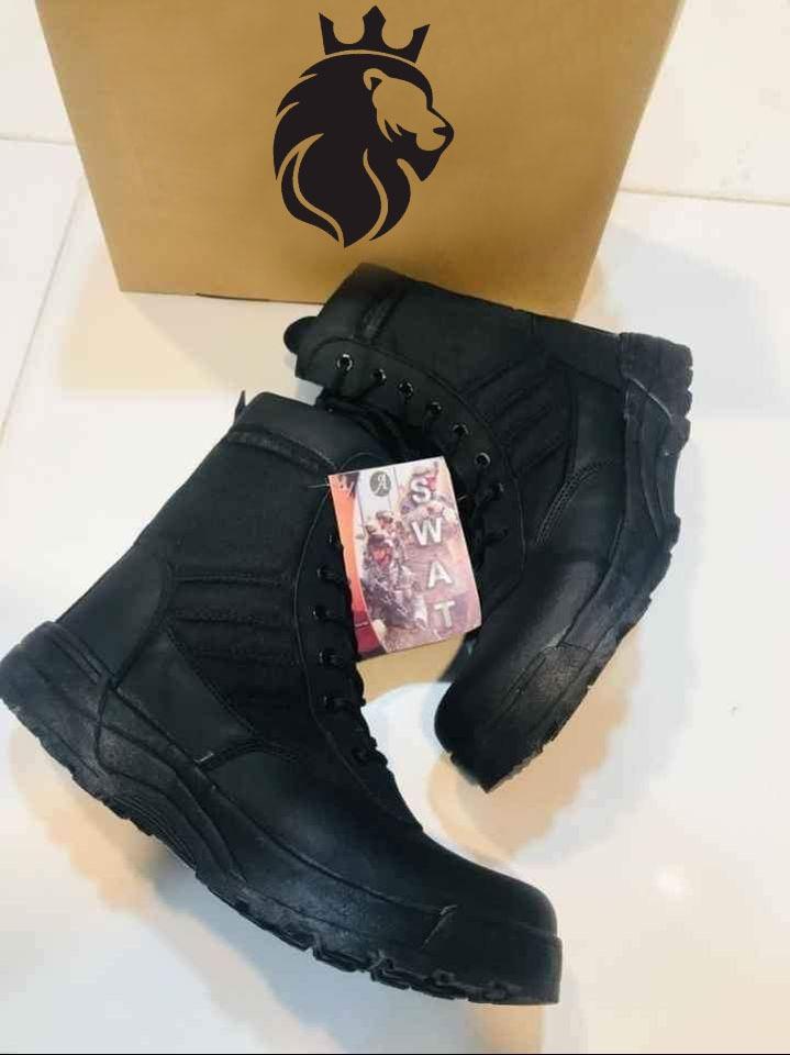Men's Long Army Boots, Black Swat - Image 3