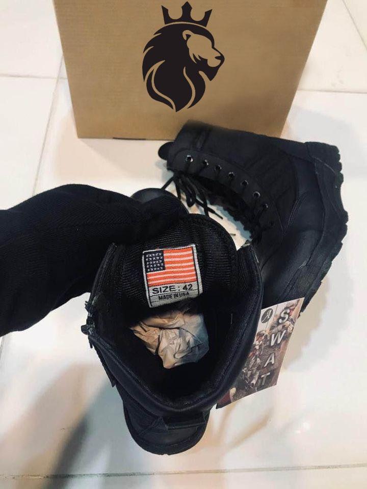 Men's Long Army Boots, Black Swat - Image 4