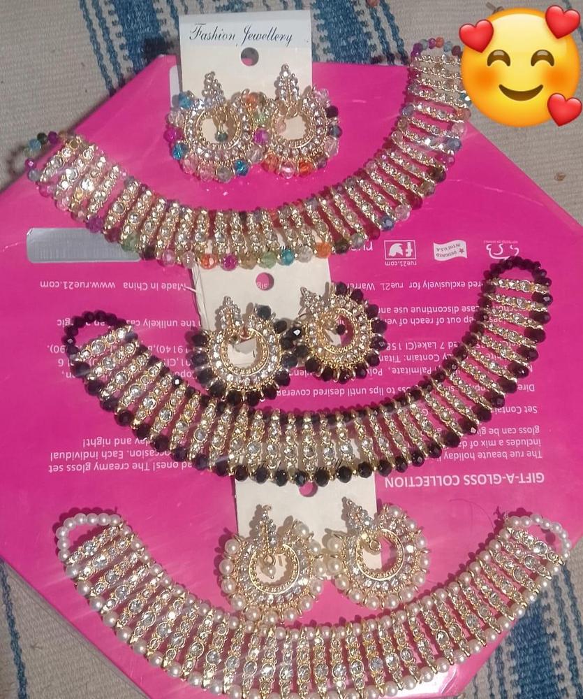 Colorful chowker neckless and crystal round earrings jewellery set for girls, womans - Image 4