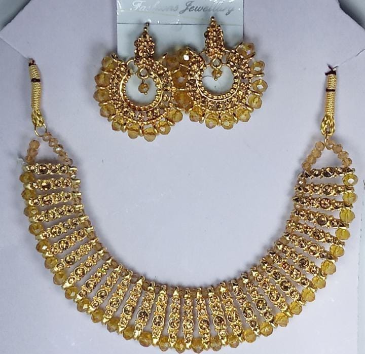 Colorful chowker neckless and crystal round earrings jewellery set for girls, womans - Image 2