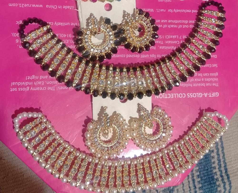 Colorful chowker neckless and crystal round earrings jewellery set for girls, womans - Image 3