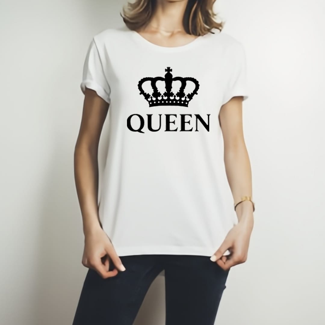 King & Queen Style White T-Shirt - King & Queen Design T-Shirts – Best Quality T-Shirts For Girls | T-Shirt For Women - T-Shirt For Boy | T-Shirt For Men | King T-Shirts | Queen Design T-Shirt - Image 4