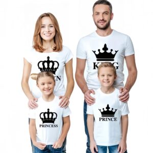 Combo Of King, Queen, Prince & Princes Style White T-Shirt with Cute Design – Best Quality T-Shirts For Girls | T-Shirt For Women - T-Shirt For Boy | T-Shirt For Men