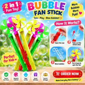 2 In 1 Bubble Fan Stick Fun Outdoor Toy For Kids Colorful Bubble Play With Cooling Fan Function