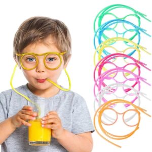 Funny Silly Straw Glasses for Kids and Adults - Creative Flexible Drinking Straw Eyeglasses Fun Party Accessory (Random Color)