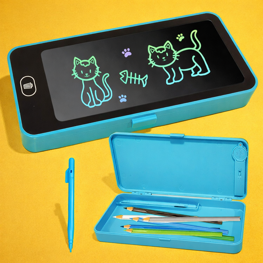 Pencil Box with LCD Writing Tablet | Kids Stationery Box with Writing Pad & Stylus | Random Color - Image 3