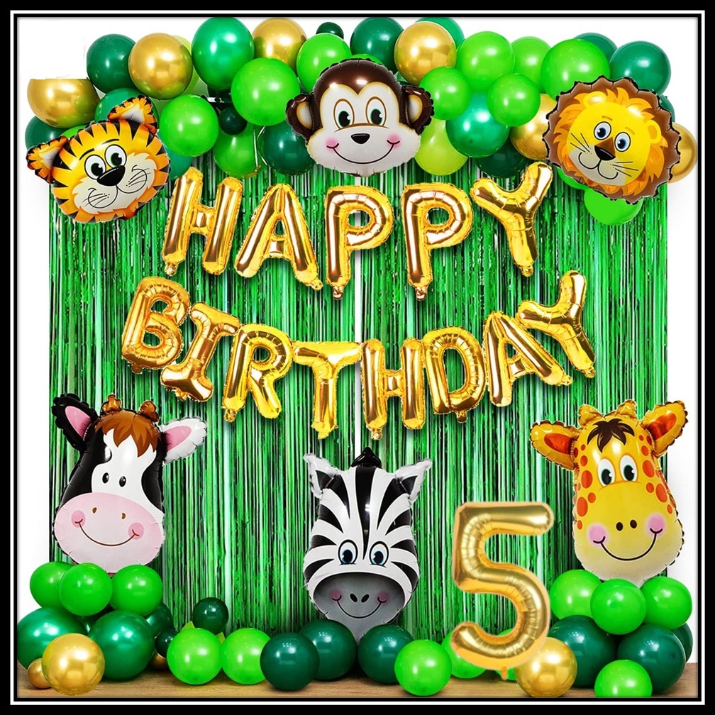 Jungle Theme Birthday Party Decoration Set 50 Pcs for Kids Boys & Girls โ Animal Safari Birthday Balloon Combo with Happy Birthday Banner, Foil Curtains & Number Balloon - Image 6