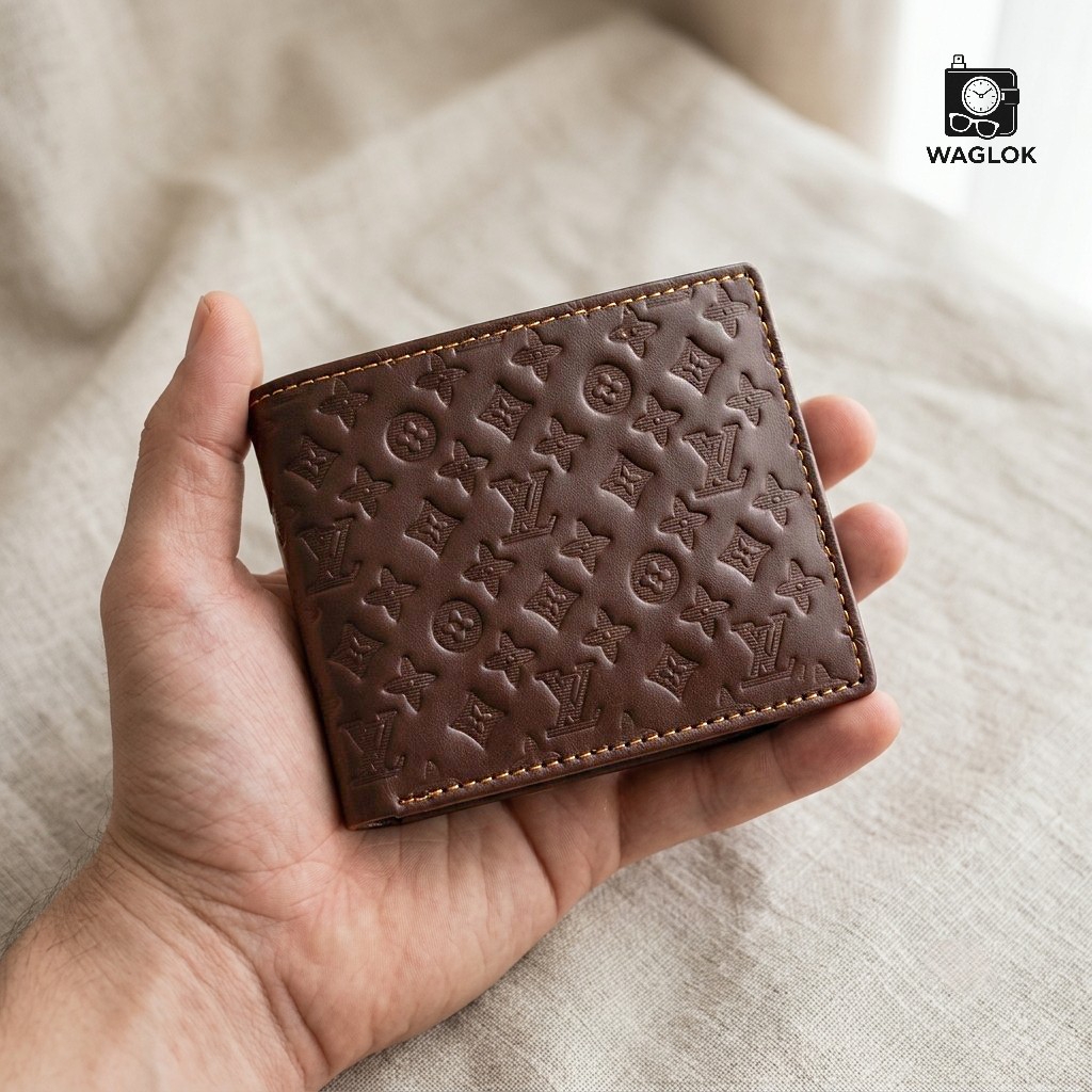 Men's Genuine Leather Bifold Wallet with Gift Box | Monogram Pattern RFID Card Holder Pocket Friendly Wallet - Image 2