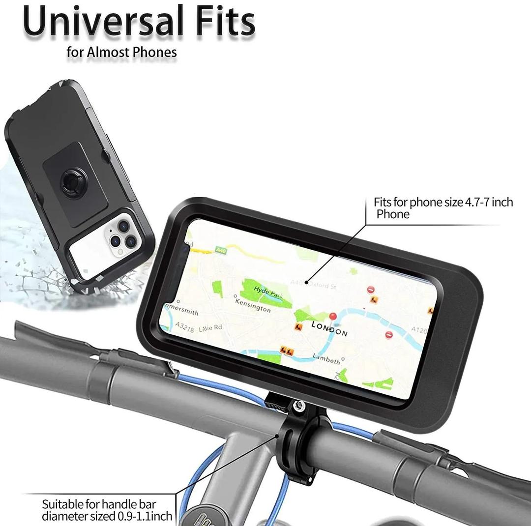 Waterproof Bike Phone Mount - 360ยฐ Rotatable Motorcycle & Bicycle Mobile Holder - Adjustable Touch Screen Handlebar Phone Support for All Bikes - Image 2