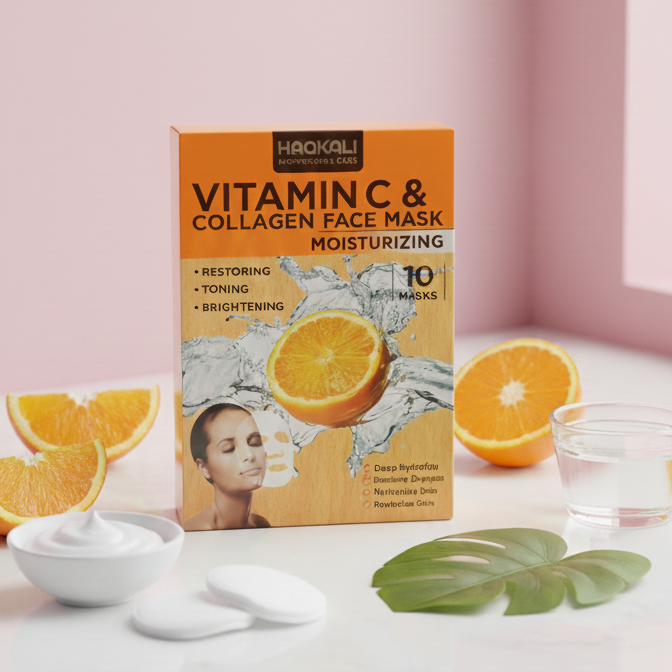 HAQKALI Professional Care Vitamin C & Collagen Moisturizing Face Mask - Restoring, Toning, and Brightening (pack of 10) - Image 3