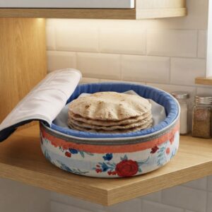 Floral Fabric Roti Box โ Insulated Nan Keeper with Zipper Closure