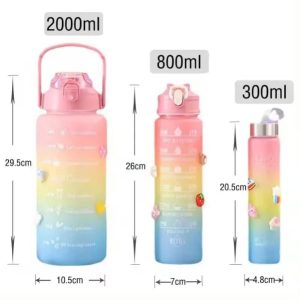 3 Pack Water Bottles With 2l Large Bottle 700mlportable Bottle And 300ml Mini Bottle Motivational (random Color) - Image 4