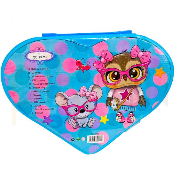 90 Pcs Heart Shape Colour Kit Painting Set For Kids With Colour Pencils Crayons And Art Accessories (Random Characters) - Image 7