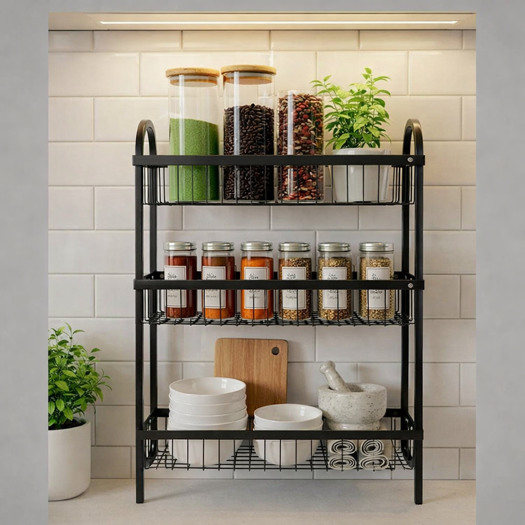 Wall Mounted Spice Rack Black Stainless Steel 3 Tier โ DIY Assembly Required (Self Assemble)