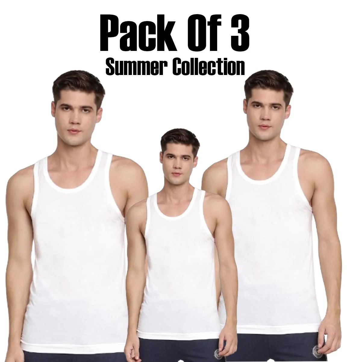 Pack of 3 White Men's Vest (Banyan) β Soft Cotton Sleeveless Undershirt for Daily Wear