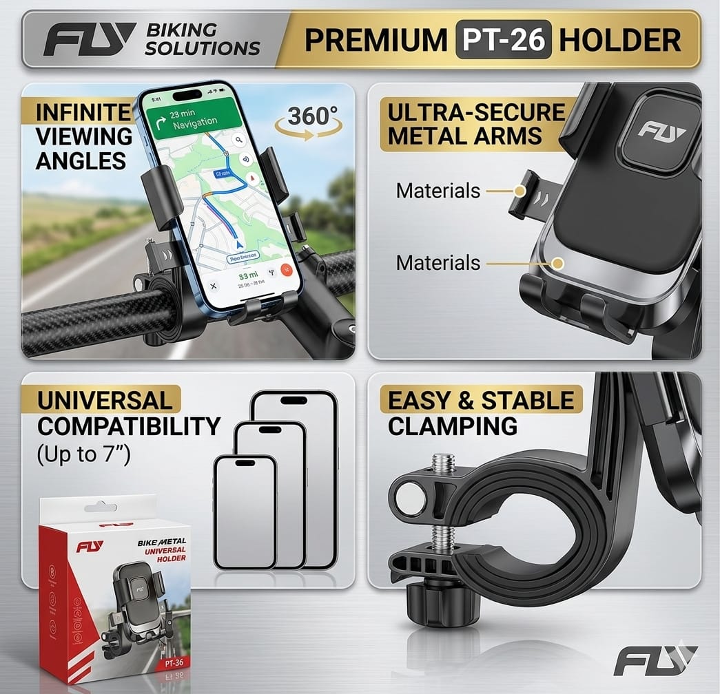 FLY Universal Mechanical Bike & Motorcycle Phone Mount โ 360ยฐ Adjustable Handlebar Bracket for Bicycles, Scooters & E-Bikes - Image 4