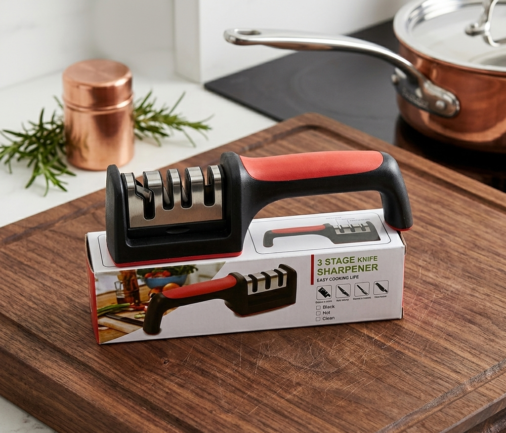 Professional 3-Stage Kitchen Knife Sharpener | Manual Sharpening Tool for Steel & Ceramic Knives | Ergonomic Handle & Non-Slip Base for Effortless Grip - Image 5