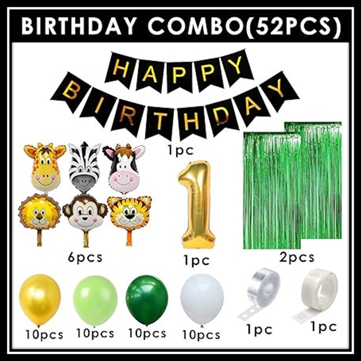 Jungle Theme Birthday Party Decoration Set 52 Pcs โ Animal Safari Birthday Decorations for Kids Boys & Girls with Balloons, Foil Curtains & Happy Birthday Banner - Image 6