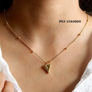 Ball Chain Heart Korean Pendant – Elegant Golden Necklace - Sku pVj-200