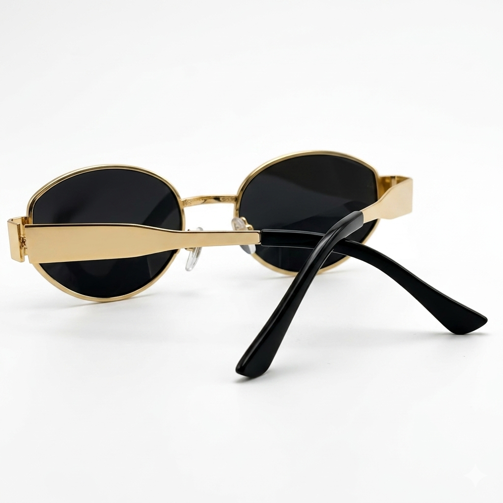 Gold Oval Metal Frame Sunglasses | Retro Fashion Women's Eyewear - Image 4