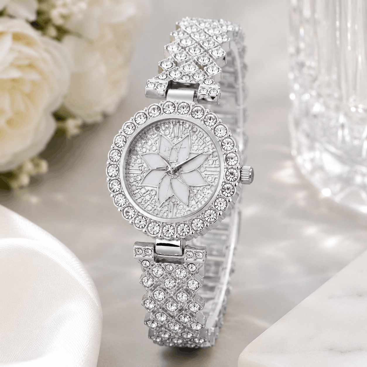 Luxury Floral Crystal Quartz Wrist Watch for Women โ Rhinestone Bracelet Analog Fashion Wristwatch for Daily Wear, Party & Gift - Image 2