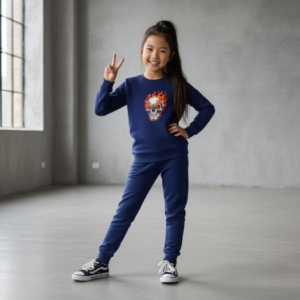 Kids Navy Blue Ghost Skull Printed Tracksuit Set | Winter Fleece Sweatshirt & Trouser Outfit for Boys & Girls β Warm, Trendy & Cool | FOR BABY AND KIDS