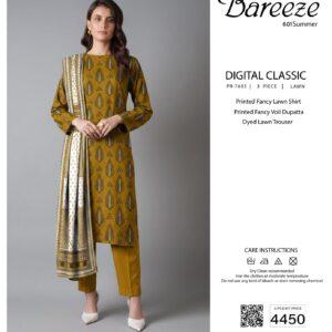Bareezé Digital Classic 3-Piece Lawn Unstitched Suit (PR-7605)