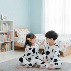 Ultra-Soft Fleece Kids Cow Print Pajamas | Plush Flannel Winter Loungewear Set for Boys & Girls