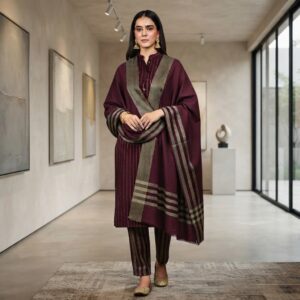3-Piece Suit Unstitched Sussi Marina - Apparel Accessory Designed For Fashion Styling And Daily Wardrobe Routine - Maroon