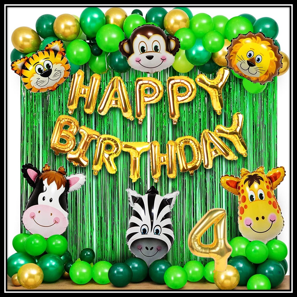 Jungle Theme Birthday Party Decoration Set 50 Pcs for Kids Boys & Girls โ Animal Safari Birthday Balloon Combo with Happy Birthday Banner, Foil Curtains & Number Balloon - Image 5