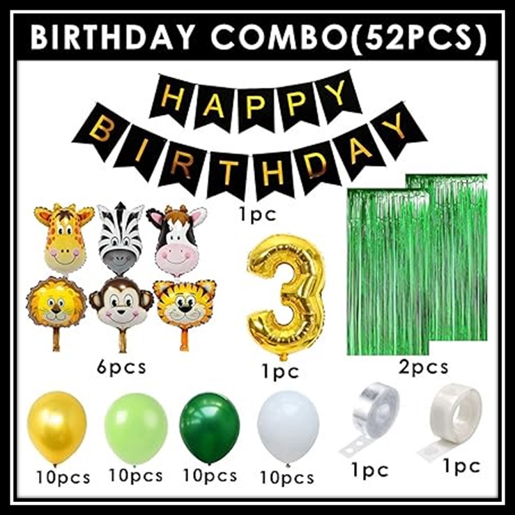 Jungle Theme Birthday Party Decoration Set 52 Pcs โ Animal Safari Birthday Decorations for Kids Boys & Girls with Balloons, Foil Curtains & Happy Birthday Banner - Image 8