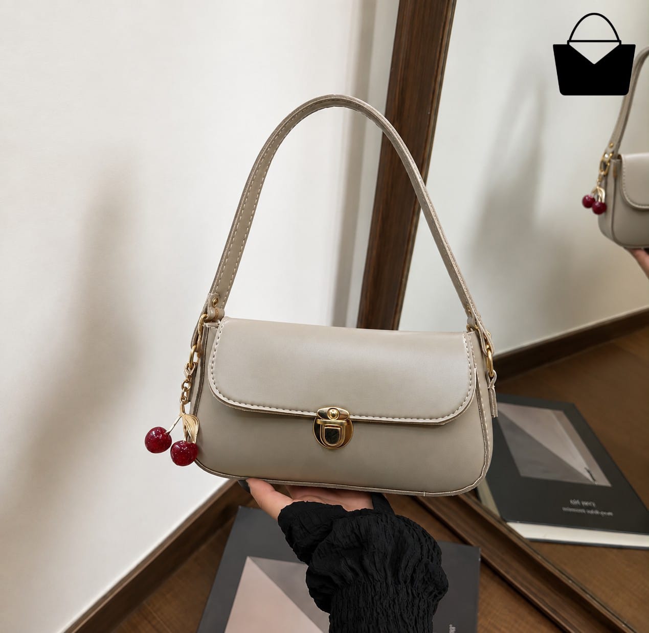 Elegant Ladies Handbag with Cherry Charm – Chic Shoulder Bag