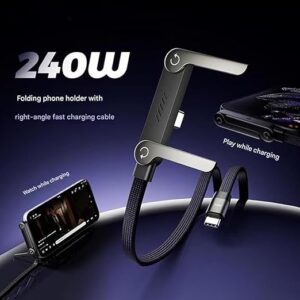 240W 2-in-1 Data Cable With Stand | 1.5 Meter C to C USB Data Cable | Fast Charging Nylon Braided Mobile Cable