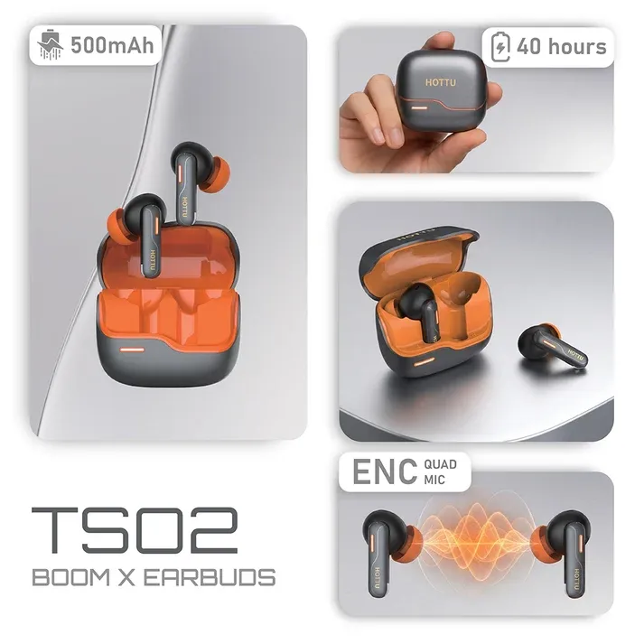 HOTTU TS02 Boom X True Wireless Earbuds โ Quad Mic ENC, 40H Playtime & Deep Bass - Image 5