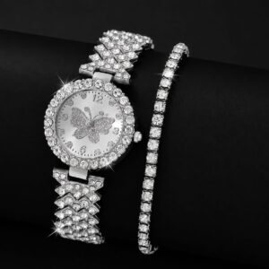 Womens Butterfly Quartz Watch And Bracelet Set Elegant Stylish Durable Practical Choice For Fashion Accessories And Gift Occasions