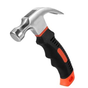 Small Heavy-Duty Stubby Claw Hammer - Polished Steel Head With Black Rubberized Grip And Red Accent For Precision And Control