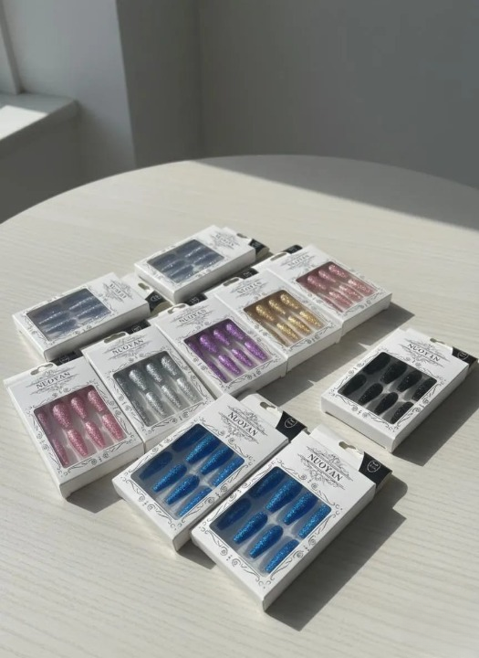 Multicolor Glittery Long Stick-On Artificial Nails โ 12 Pcs - Image 6