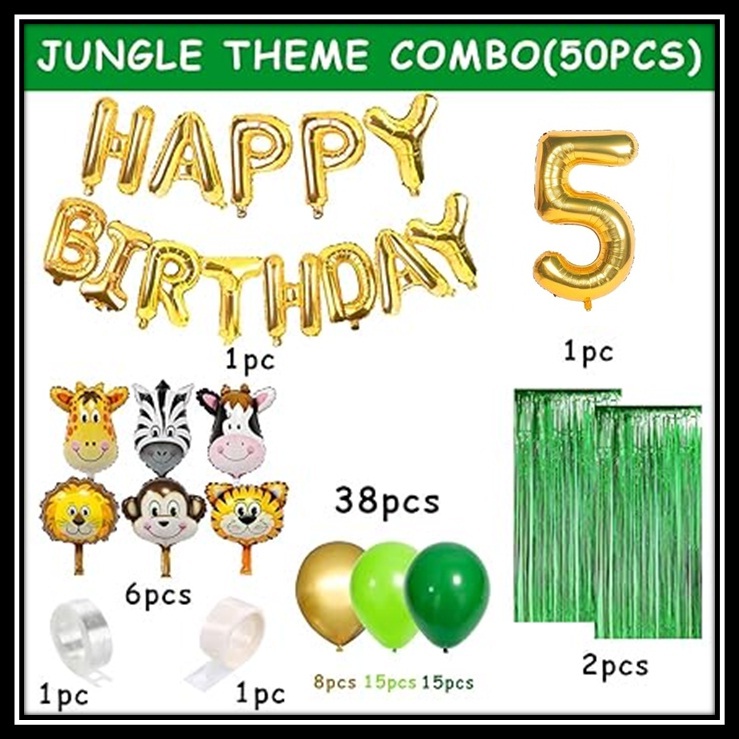Jungle Theme Birthday Party Decoration Set 50 Pcs for Kids Boys & Girls โ Animal Safari Birthday Balloon Combo with Happy Birthday Banner, Foil Curtains & Number Balloon - Image 11