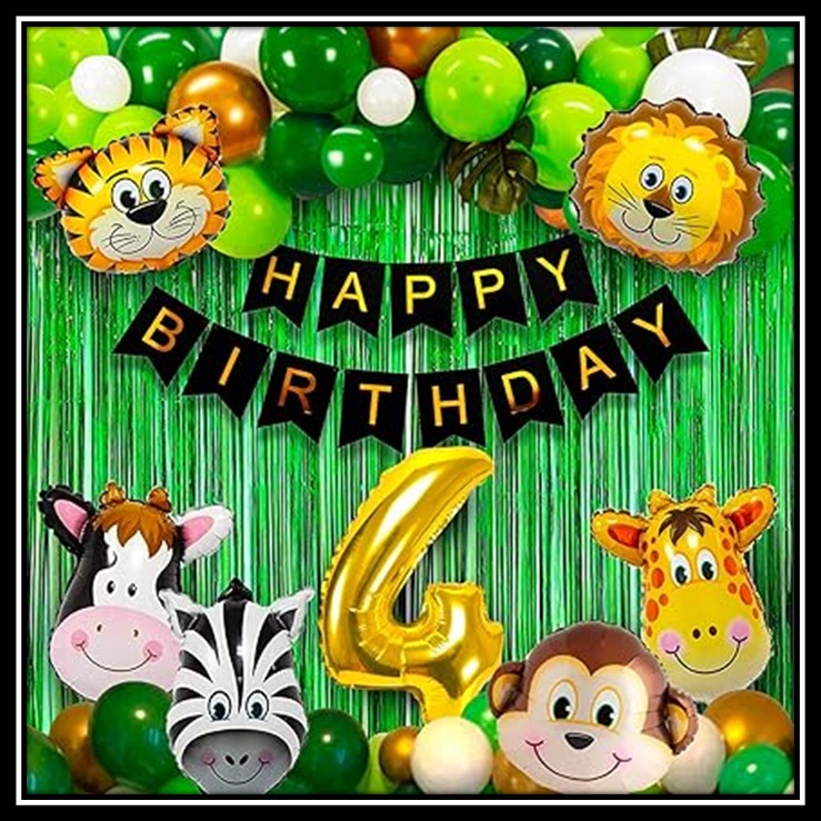 Jungle Theme Birthday Party Decoration Set 52 Pcs โ Animal Safari Birthday Decorations for Kids Boys & Girls with Balloons, Foil Curtains & Happy Birthday Banner - Image 5