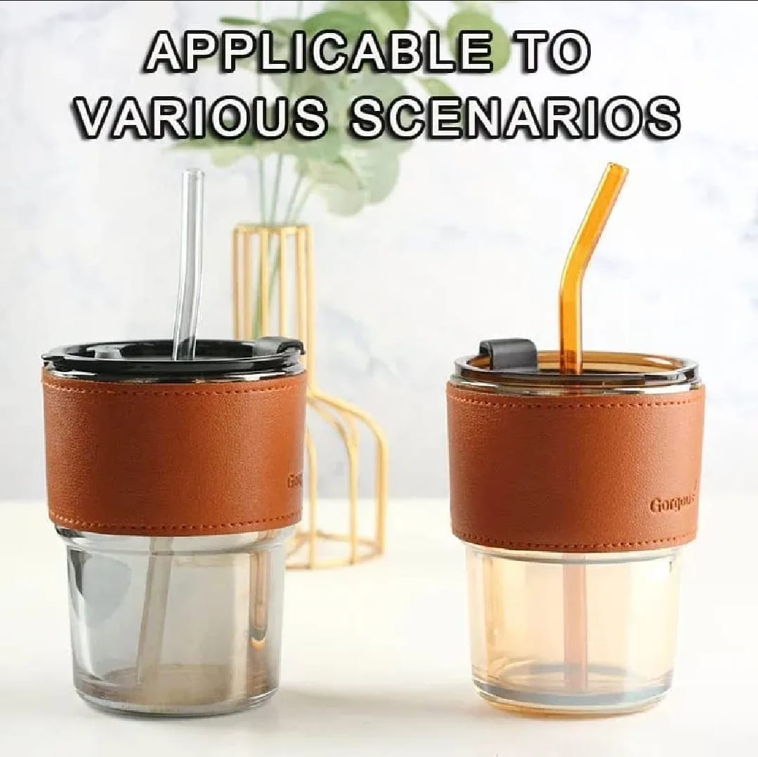 Reusable Coffee Mug with Straw โ Leakproof Lid & Heat-Resistant PU Leather Sleeve for Hot & Cold Drinks (300ml) - Image 5