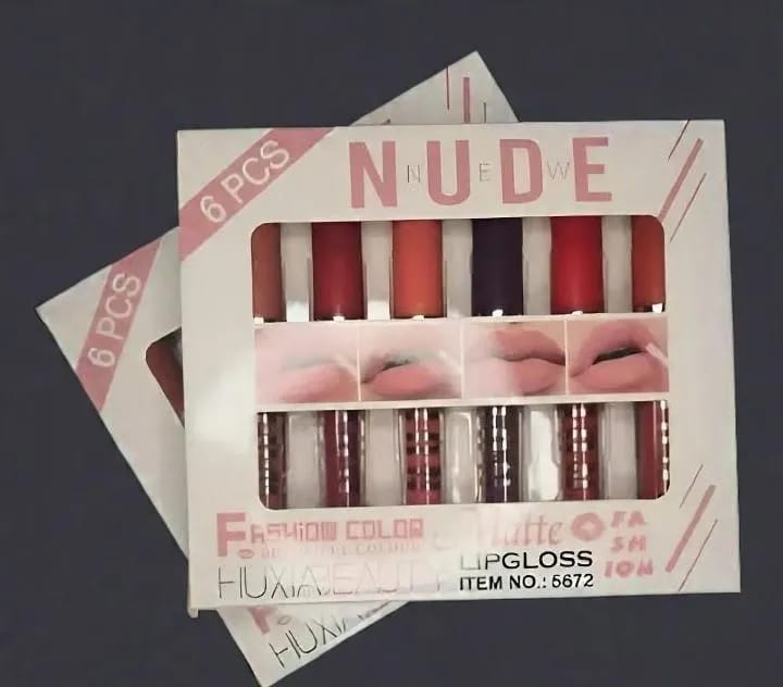6 Pcs Nude & Red Matte Lip Gloss Set | High Pigmented Long Lasting Liquid Lipstick Collection - Image 2