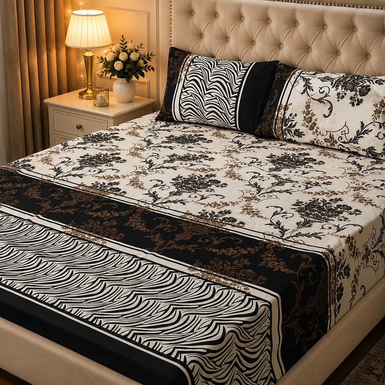 3D Crystal Cotton 3 Piece Bedsheet Set - Home Textile Product Designed (AY0010024)