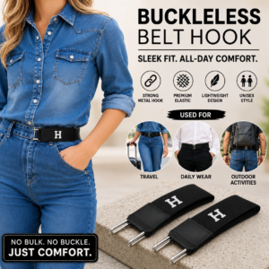 Pair Of Adjustable Buckleless Elastic Waist Belt with Metal Hooks - Unisex Design