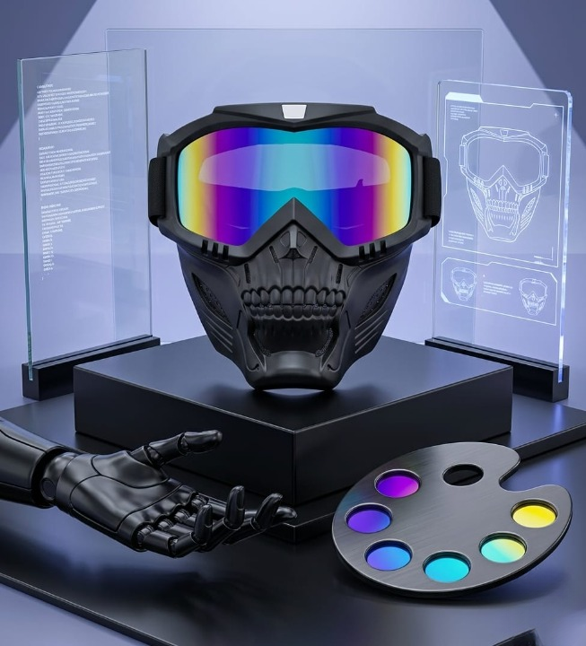 Premium Skull Goggles Mask โ Full Face Tactical Protection for Bikers (Multi-Color Iridium Lens)