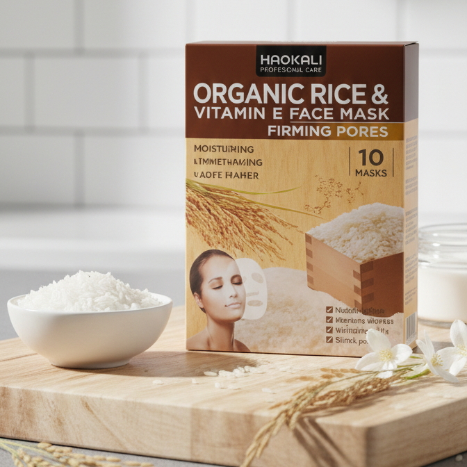 HAOKALI Professional Care Organic Rice & Vitamin E Face Mask - Firming Pores, Nourishing, Moisturizing & Whitening Skin(pack of 10) - Image 2